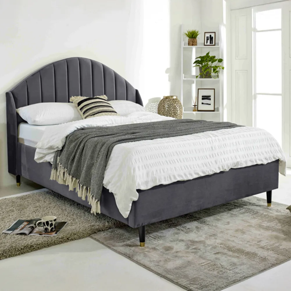 Elysium Small Double Bed Frame with Curved Headboard - Grey, Velvet image
