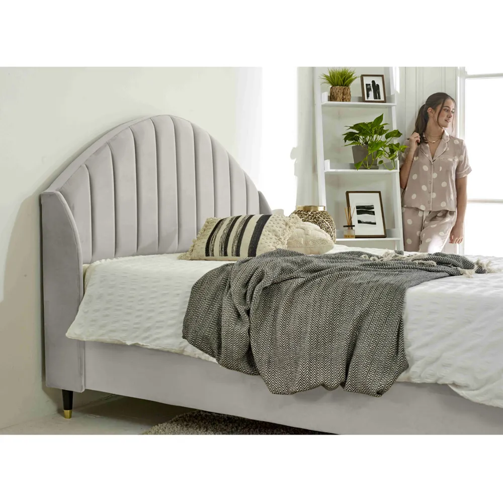 Elysium Small Double Bed Frame with Curved Headboard - Silver, Velvet