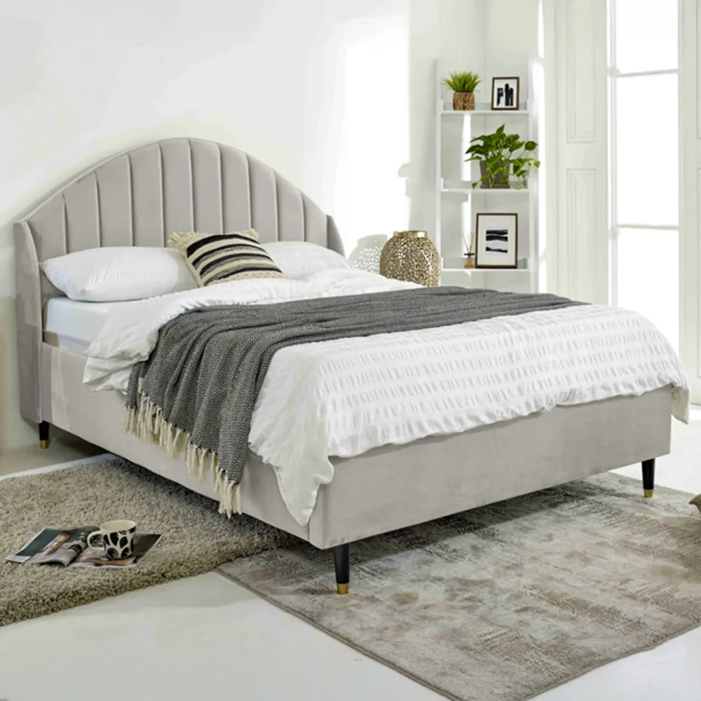 Elysium Small Double Bed Frame with Curved Headboard - Silver, Velvet