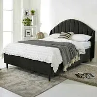 Elysium Small Double Bed Frame with Curved Winged Headboard - Black, Velvet