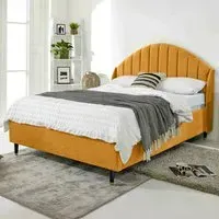 Elysium Small Double Bed Frame with Curved Winged Headboard - Mustard, Velvet