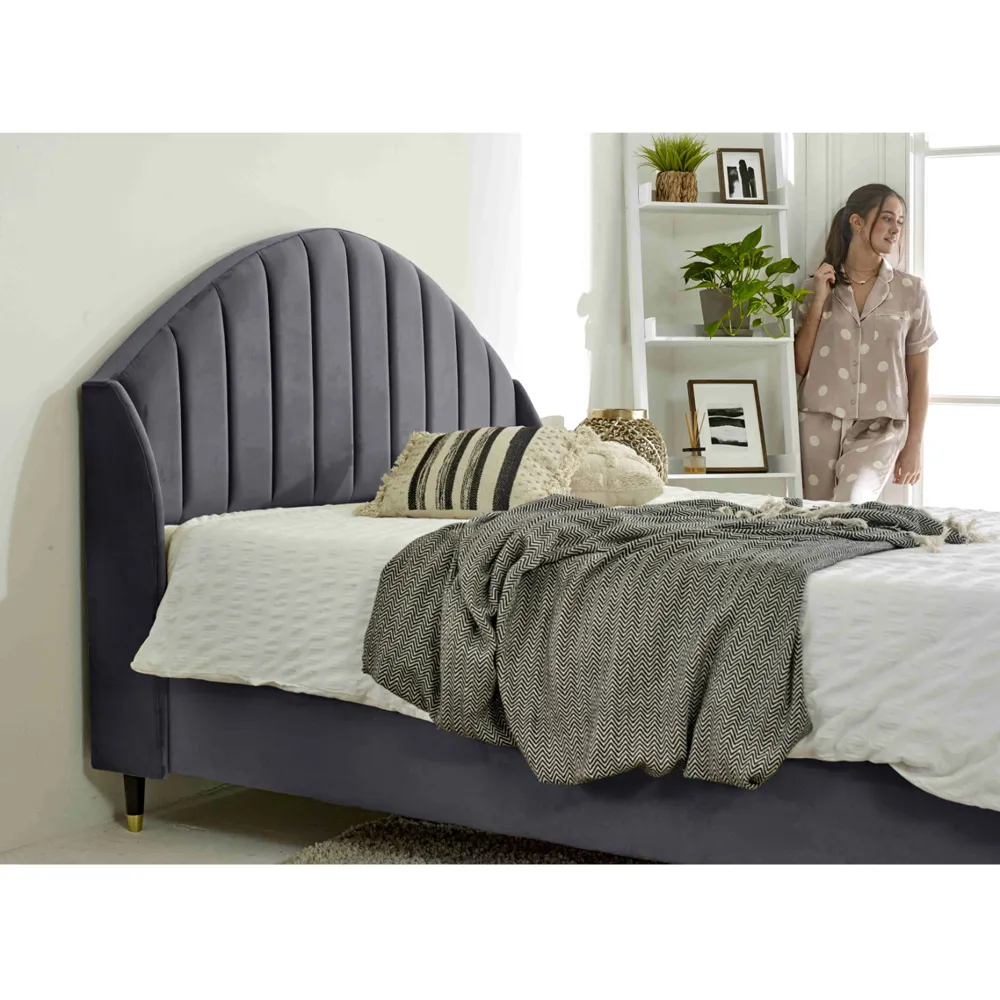Elysium Super King Size Bed Frame with Curved Headboard - Grey, Velvet