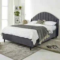 Elysium Super King Size Bed Frame with Curved Headboard - Grey, Velvet