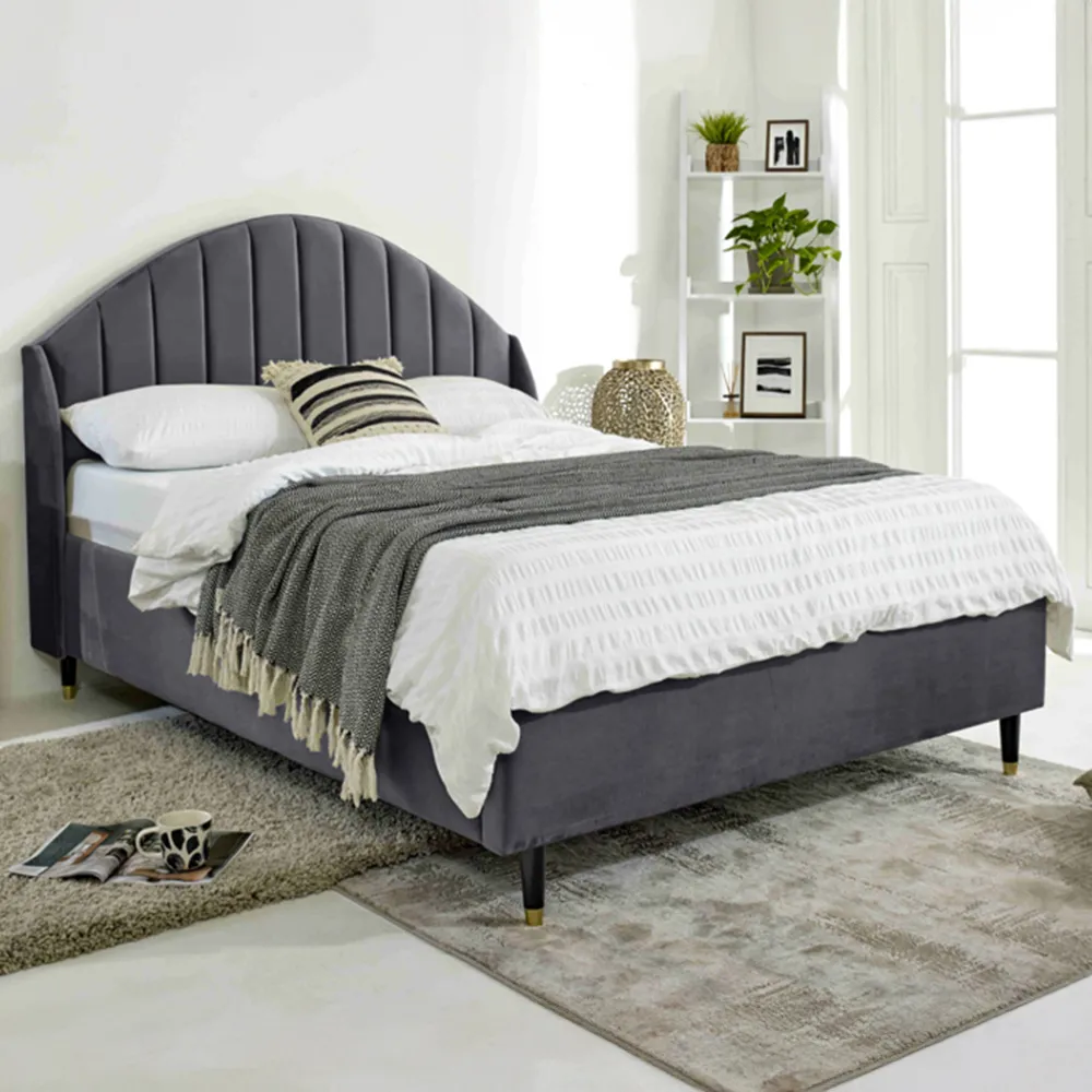 Elysium Super King Size Bed Frame with Curved Headboard - Grey, Velvet