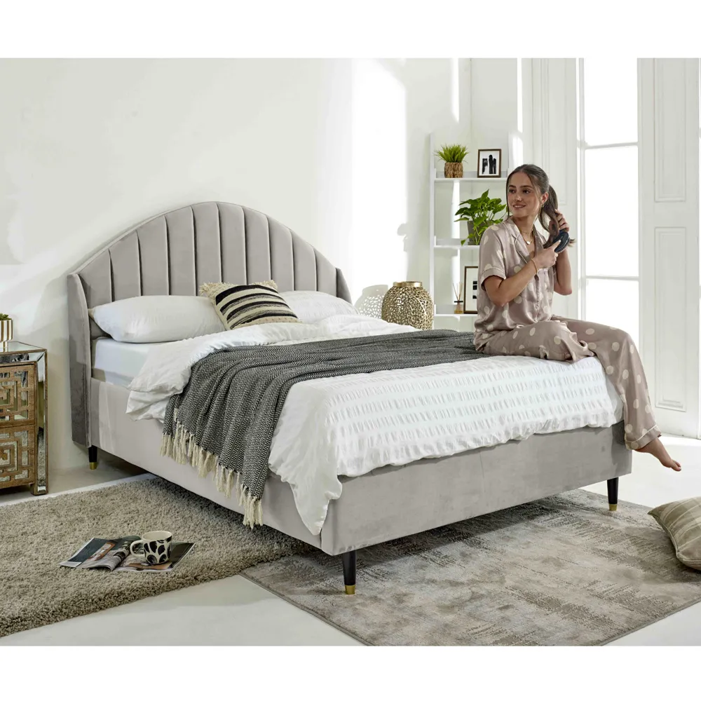 Elysium Super King Size Bed Frame with Curved Headboard - Silver, Velvet
