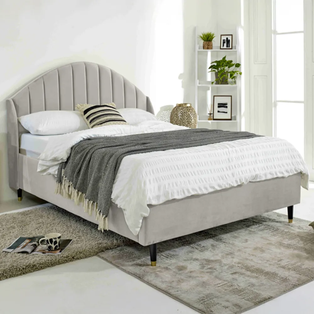 Elysium Super King Size Bed Frame with Curved Headboard - Silver, Velvet