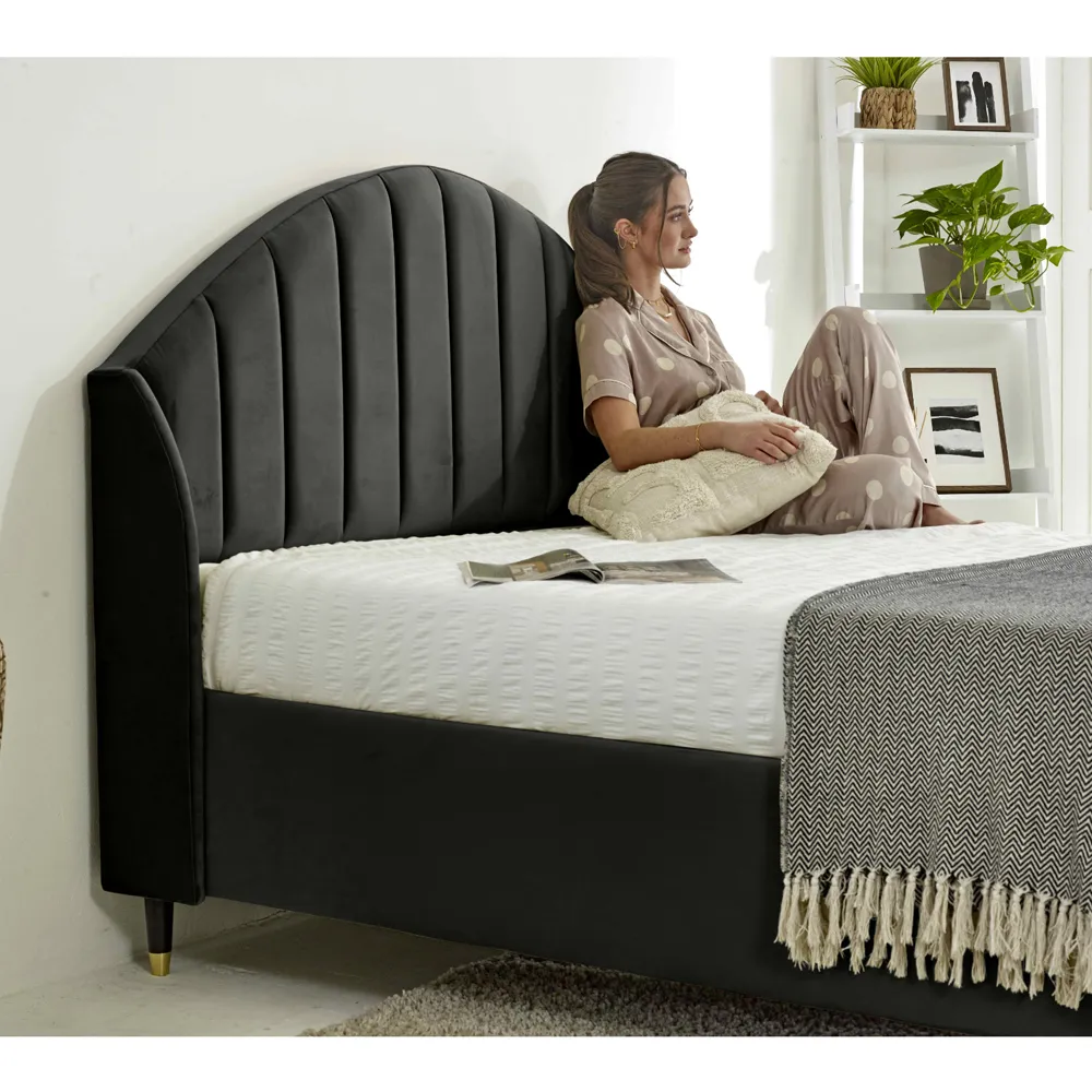 Elysium Super King Size Bed Frame with Curved Winged Headboard - Black, Velvet