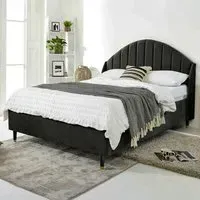 Elysium Super King Size Bed Frame with Curved Winged Headboard - Black, Velvet