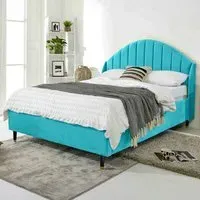 Elysium Super King Size Bed Frame with Curved Winged Headboard - Blue, Velvet
