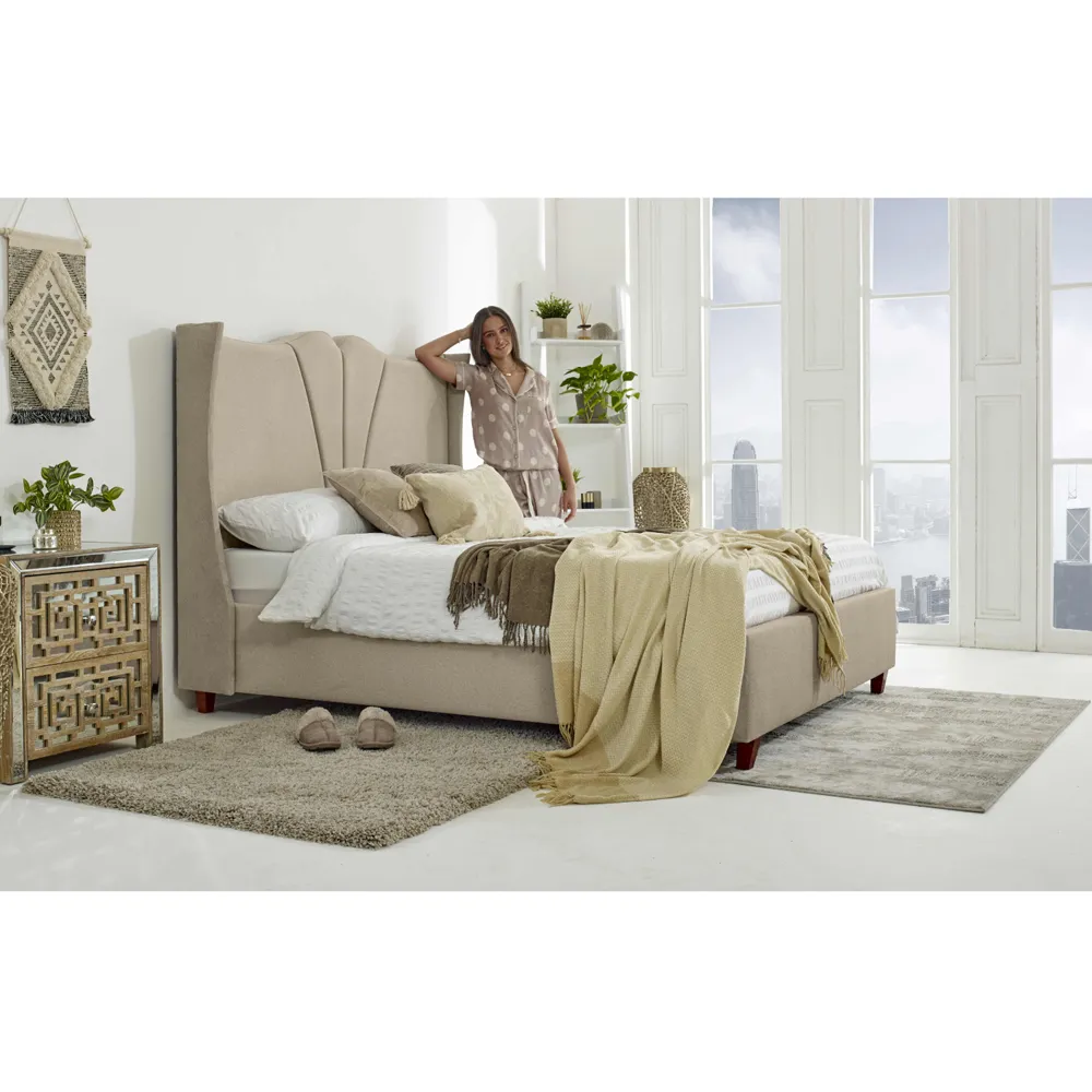 Florentine Double Pearl Arlington Fabric Bed Frame - Cream