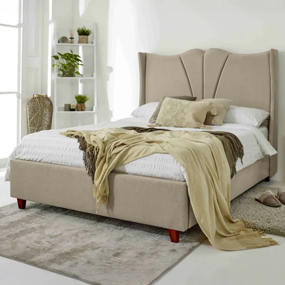 Florentine Double Pearl Arlington Fabric Bed Frame - Cream