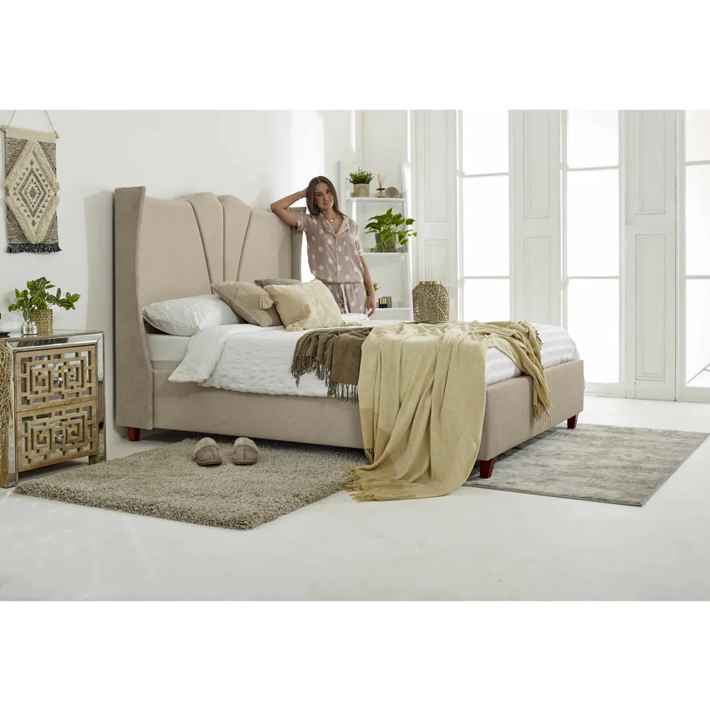 Florentine Small Double Pearl Arlington Fabric Bed Frame - Cream