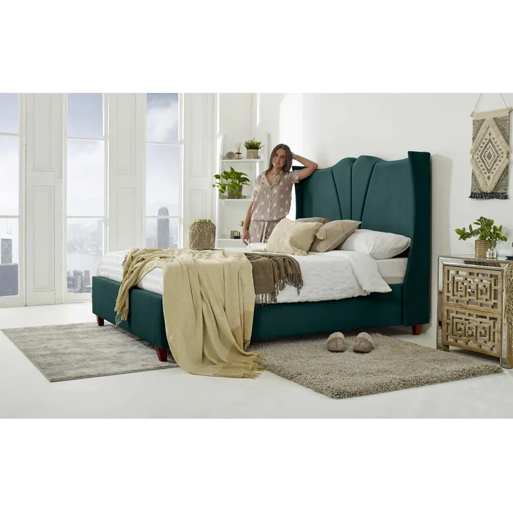 Florentine Super King Steel Arlington Fabric Bed Frame - Green