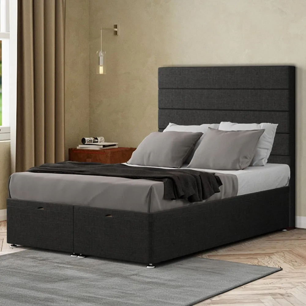 George Double Ottoman Bed with Storage - Black, Linen