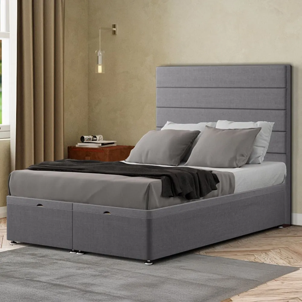 George Double Ottoman Bed with Storage - Grey, Linen