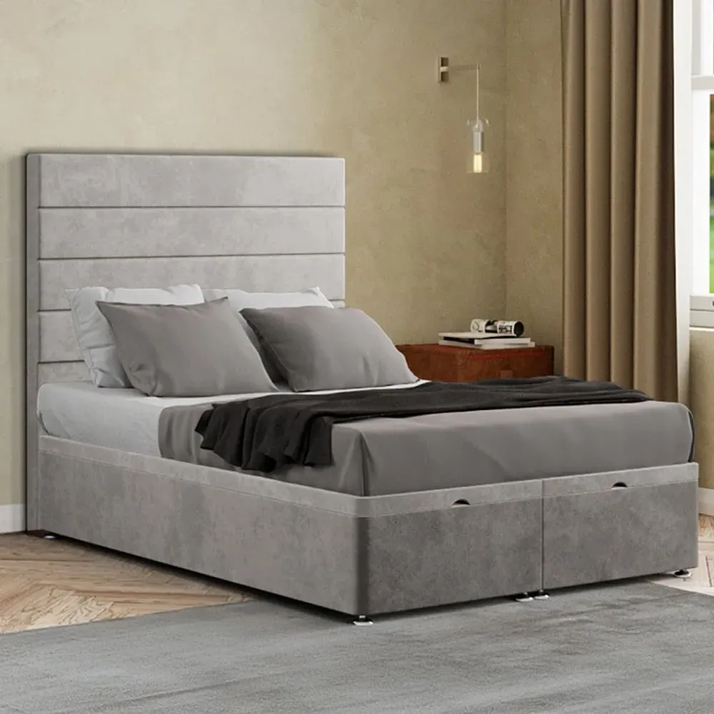 George Double Ottoman Bed with Storage - Silver, Plush