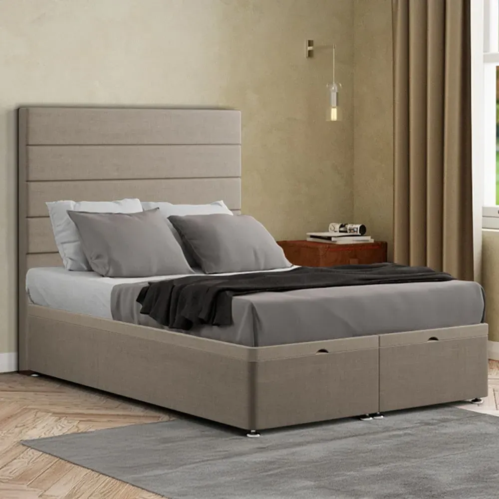 George King Size Ottoman Bed with Storage - Beige, Linen
