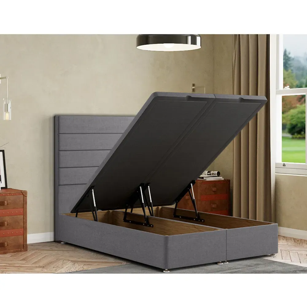 George King Size Ottoman Bed with Storage - Grey, Linen