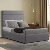 George King Size Ottoman Bed with Storage - Grey, Linen