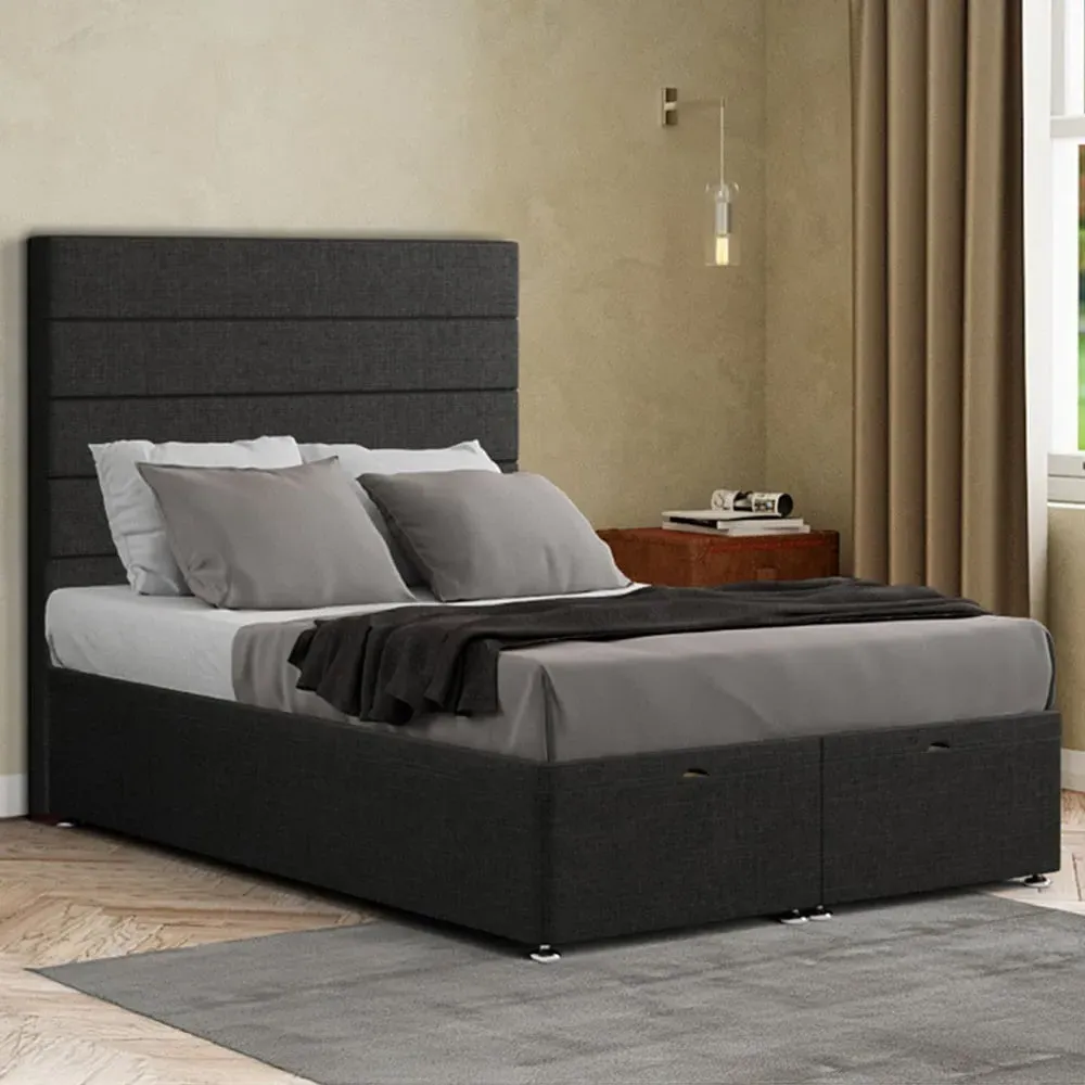 George Single Ottoman Bed with Storage - Black, Linen image