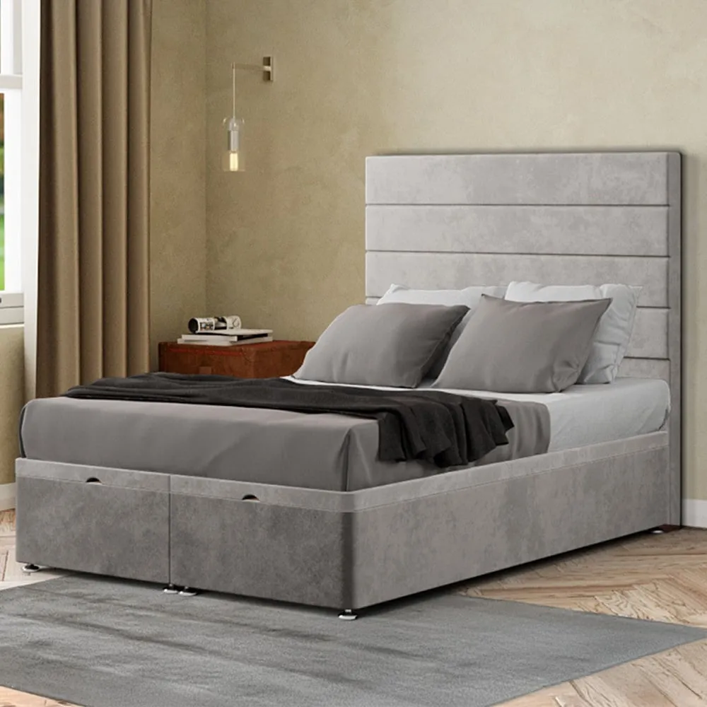 George Single Ottoman Bed with Storage - Silver, Plush