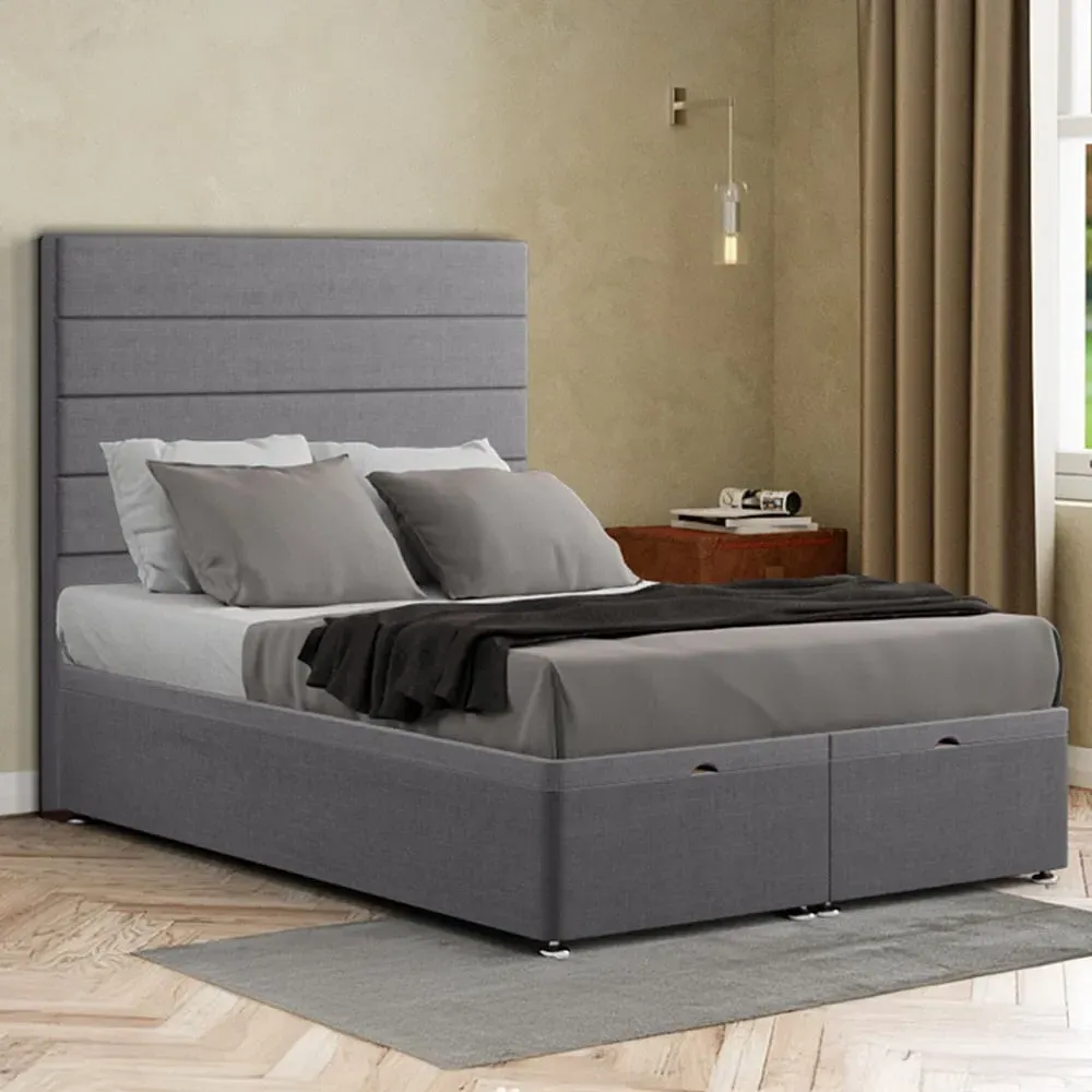 George Super King Ottoman Bed with Storage - Grey, Linen