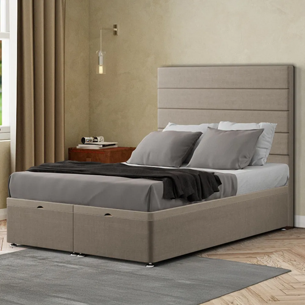 George Super King Size Ottoman Bed with Storage - Cream, Linen