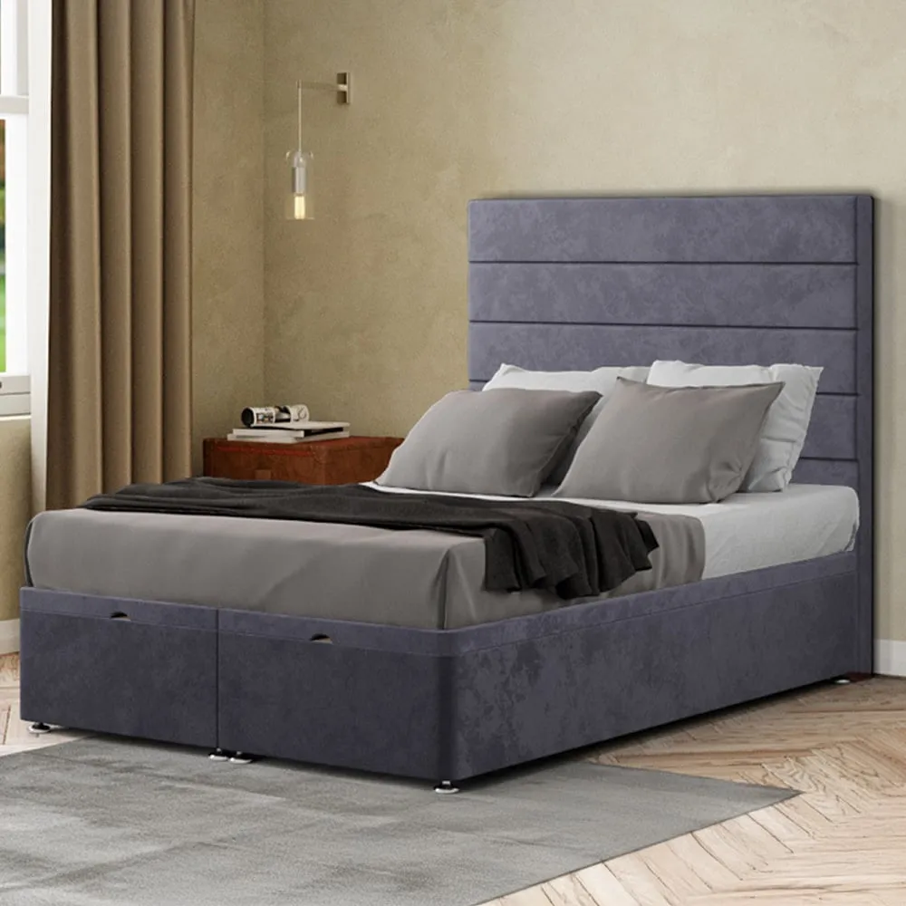 George Super King Size Ottoman Bed with Storage - Grey, Plush