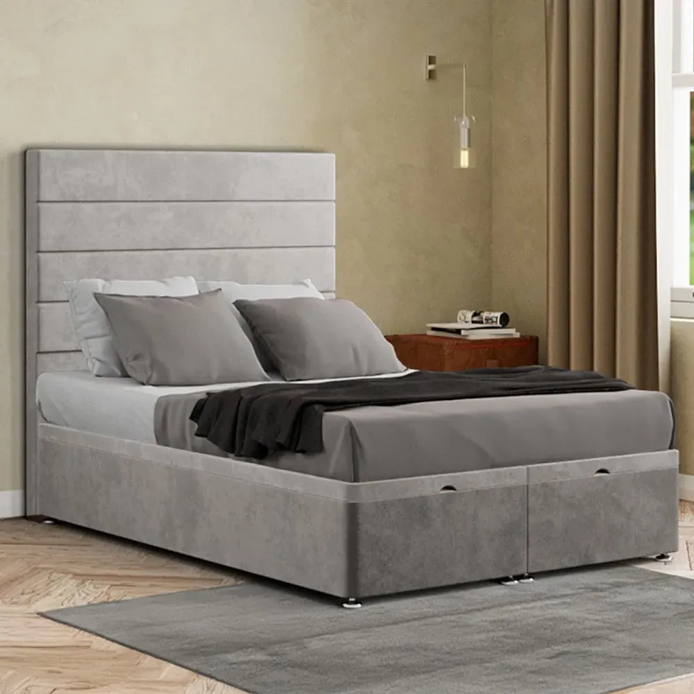 George Super King Size Ottoman Bed with Storage - Silver, Plush