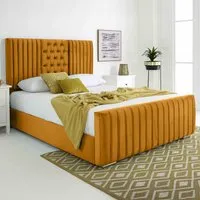 Gracie Double Bed Frame with Lined Headboard - Mustard, Velvet