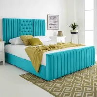 Gracie Double Bed Frame with Lined Headboard - Teal, Velvet
