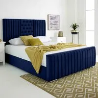 Gracie King Size Bed Frame with Lined Headboard - Blue, Velvet