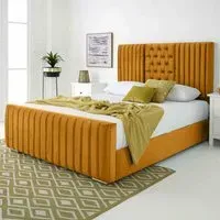 Gracie King Size Bed Frame with Lined Headboard - Mustard, Velvet