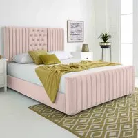Gracie King Size Bed Frame with Lined Headboard - Pink, Velvet