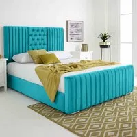 Gracie King Size Bed Frame with Lined Headboard - Teal, Velvet