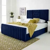 Gracie Single Bed Frame with Lined Headboard - Blue, Velvet