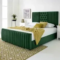 Gracie Single Bed Frame with Lined Headboard - Green, Velvet