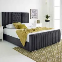 Gracie Single Bed Frame with Lined Headboard - Grey, Velvet