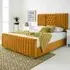Gracie Single Bed Frame with Lined Headboard - Mustard, Velvet