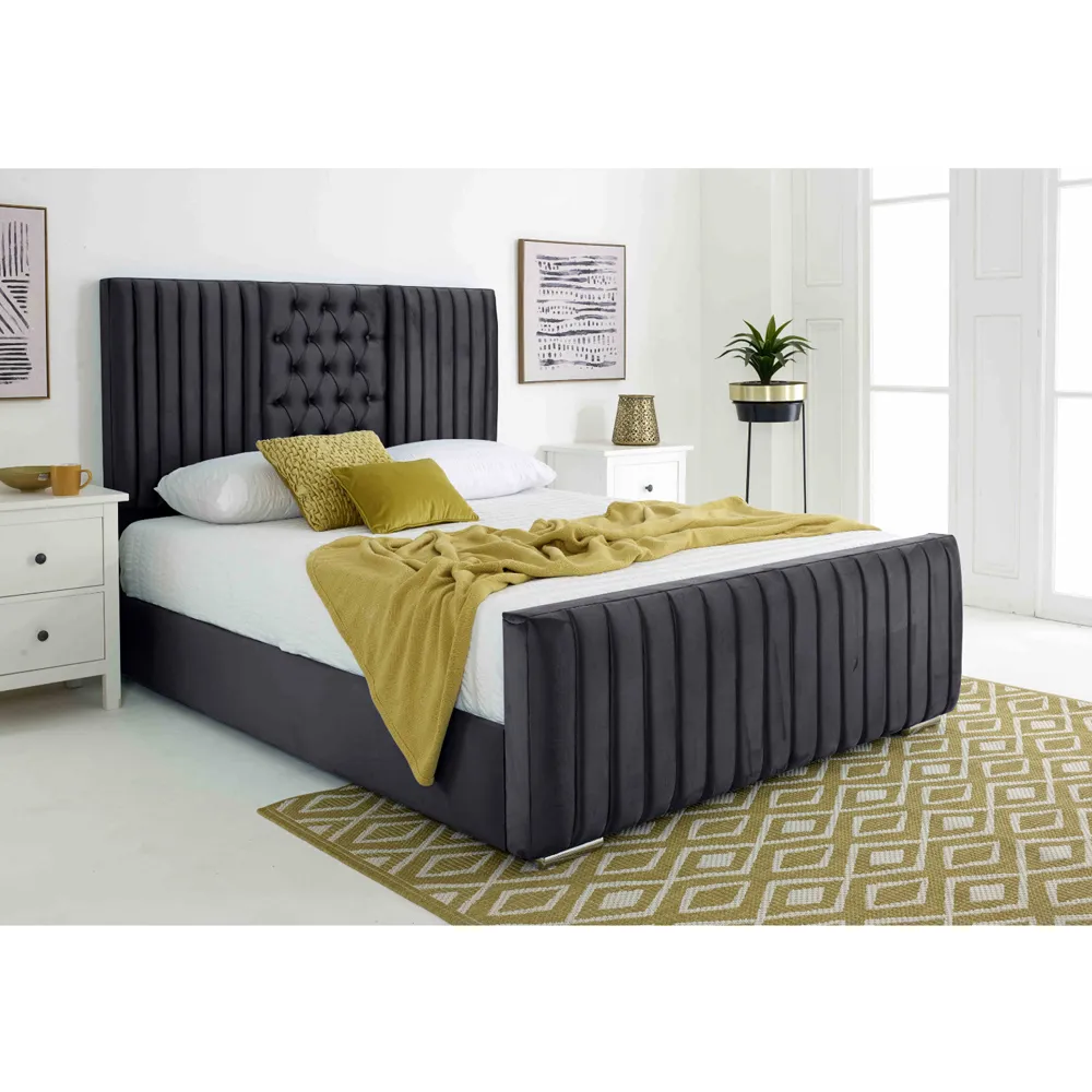 Gracie Super King Bed Frame with Lined Headboard - Grey, Velvet