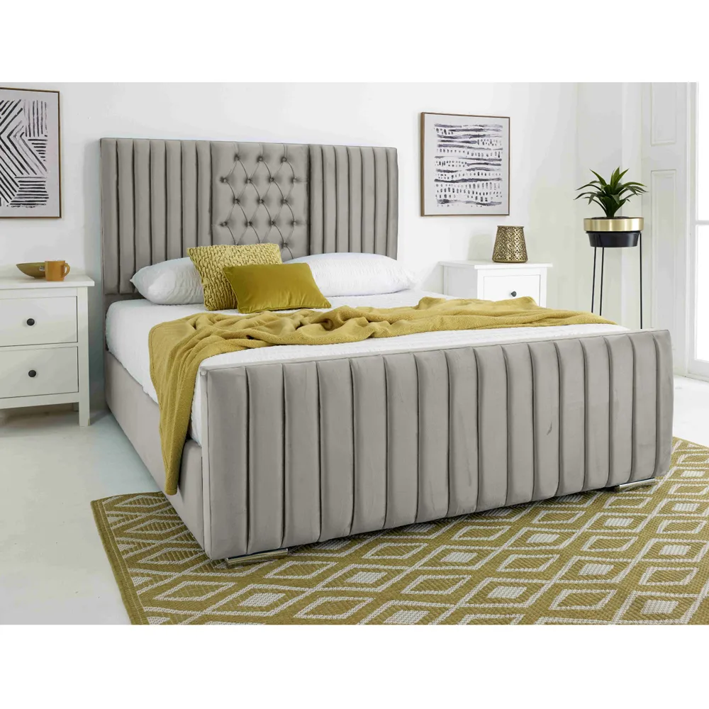 Gracie Super King Size Bed Frame with Lined Headboard - Silver, Velvet