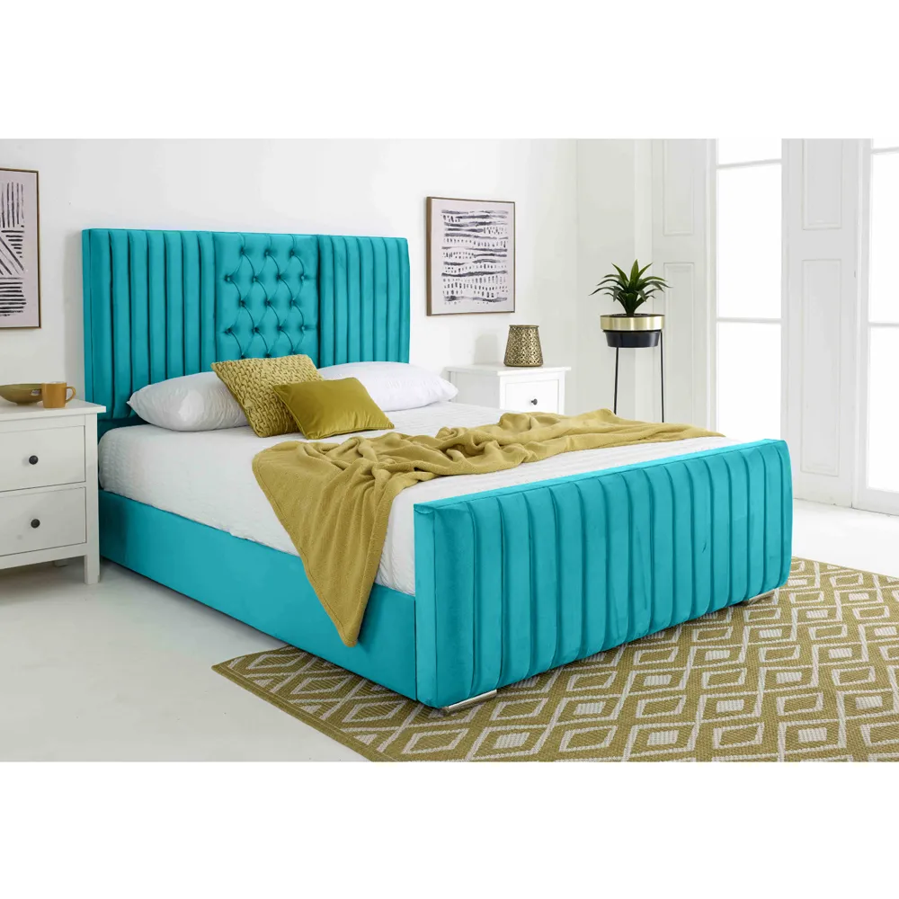 Gracie Super King Size Bed Frame with Lined Headboard - Teal, Velvet