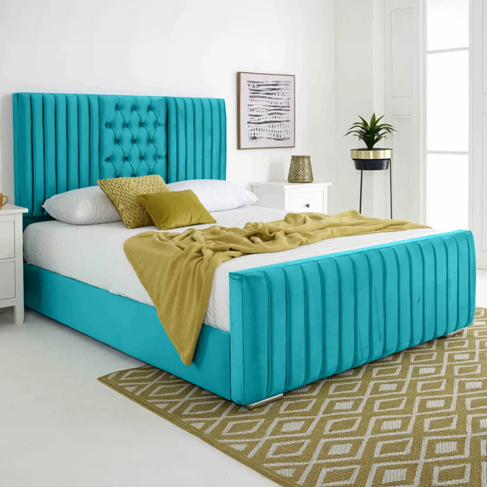 Gracie Super King Size Bed Frame with Lined Headboard - Teal, Velvet