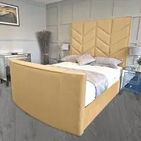 Alino Double TV Bed Frame with Remote - Beige, Velvet