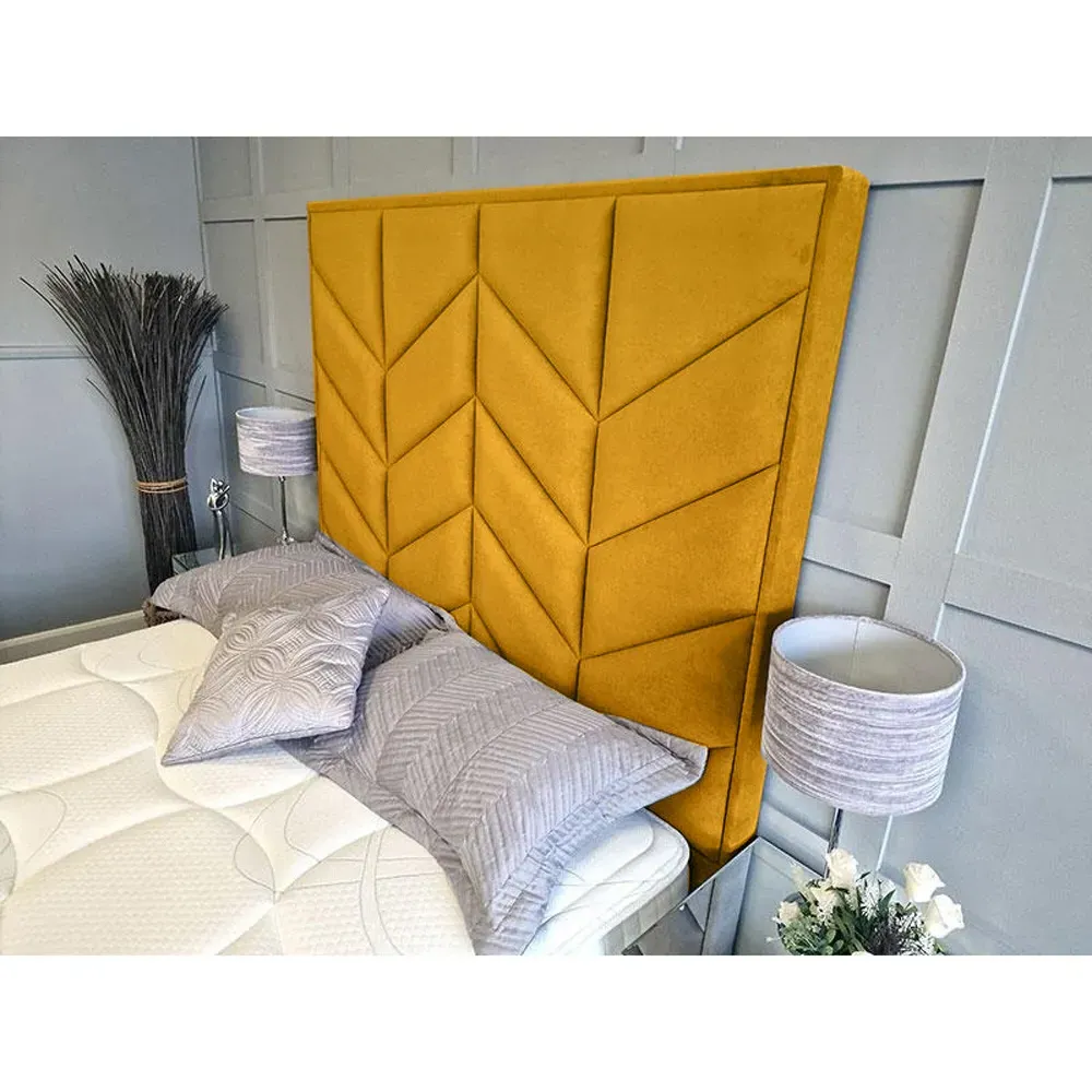 Alino Double TV Bed Frame with Remote - Mustard, Velvet