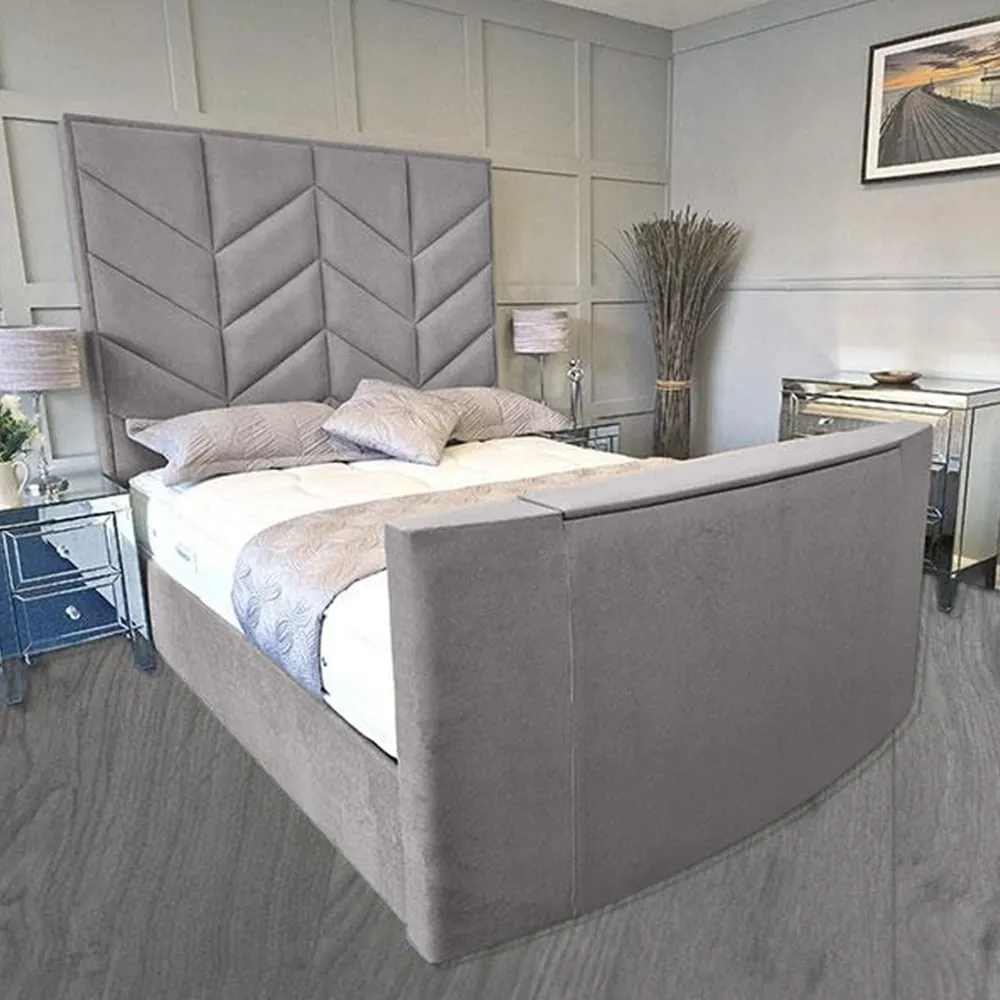 Alino Double TV Bed Frame with Remote - Silver, Velvet