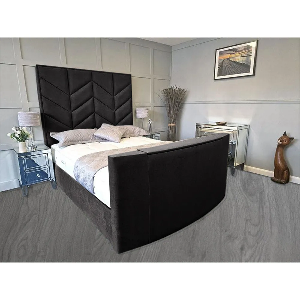 Alino King Size TV Bed Frame with Remote - Black, Velvet