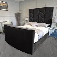 Alino King Size TV Bed Frame with Remote - Black, Velvet