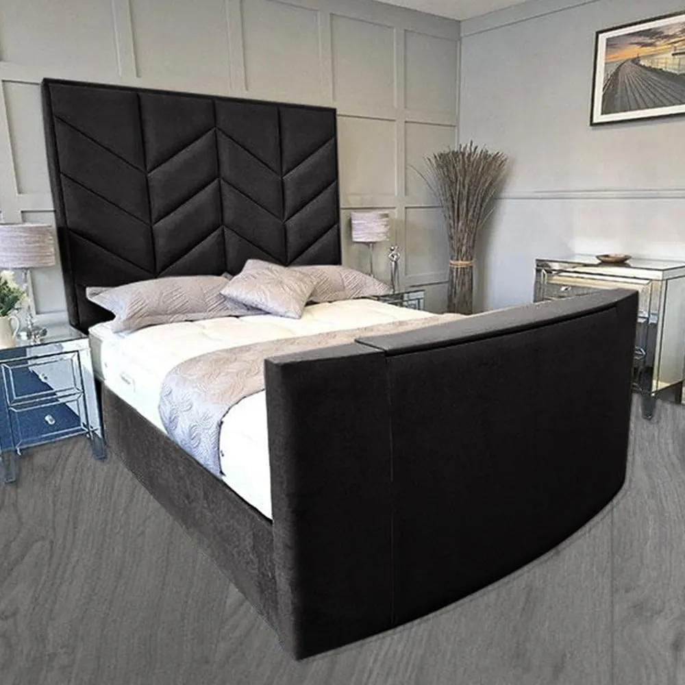Alino King Size TV Bed Frame with Remote - Black, Velvet