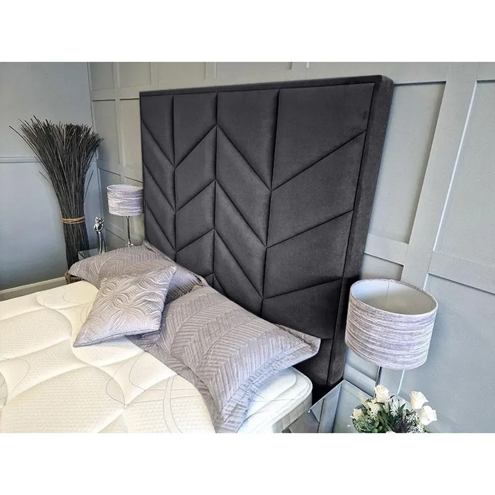 Alino King Size TV Bed Frame with Remote - Grey, Velvet